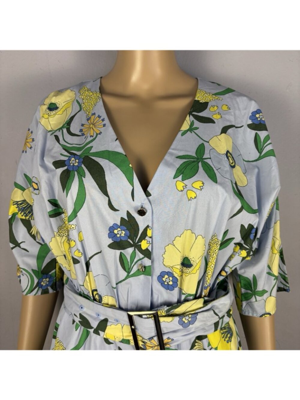 INC Mabel Poplin Belted Midi Dress Sz S Blue/Multicolor Floral Bouquet Spring - Picture 4 of 12